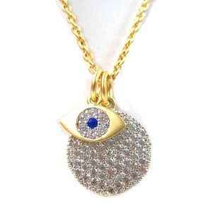 Cubic Zirconia Pave Disk with Evil Protective Eye Dangle,Boutique